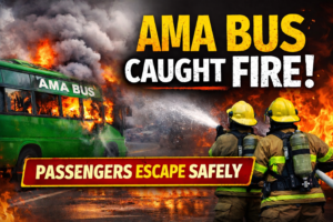 Ama Bus Caught Fire Near Kalinga Studio Circle, Passengers Escape Safely